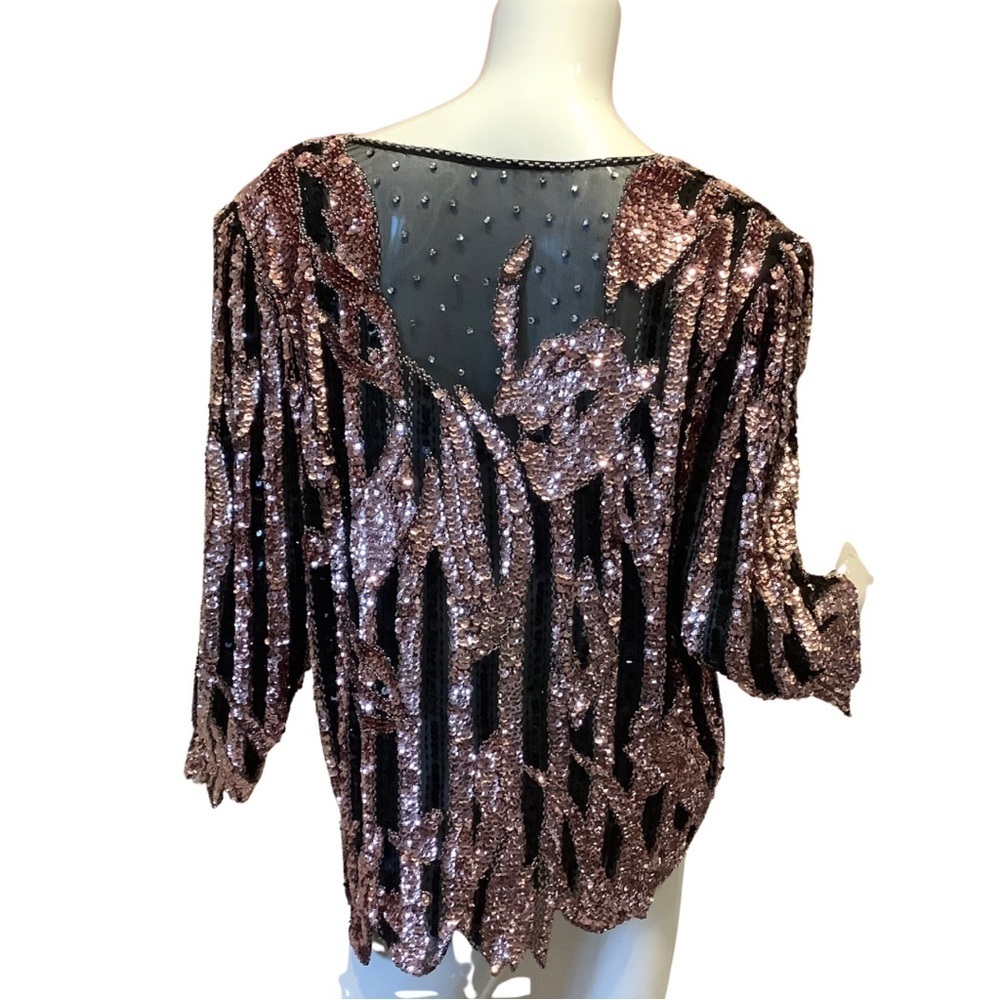 Vintage Sho Max Baby Pink Sequin Top with Rhinestones - Picture 4 of 12